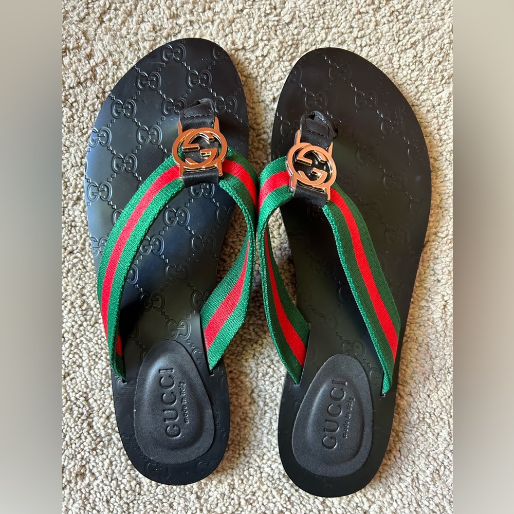 Authentic Gucci GG Thong Web Sandals 41
